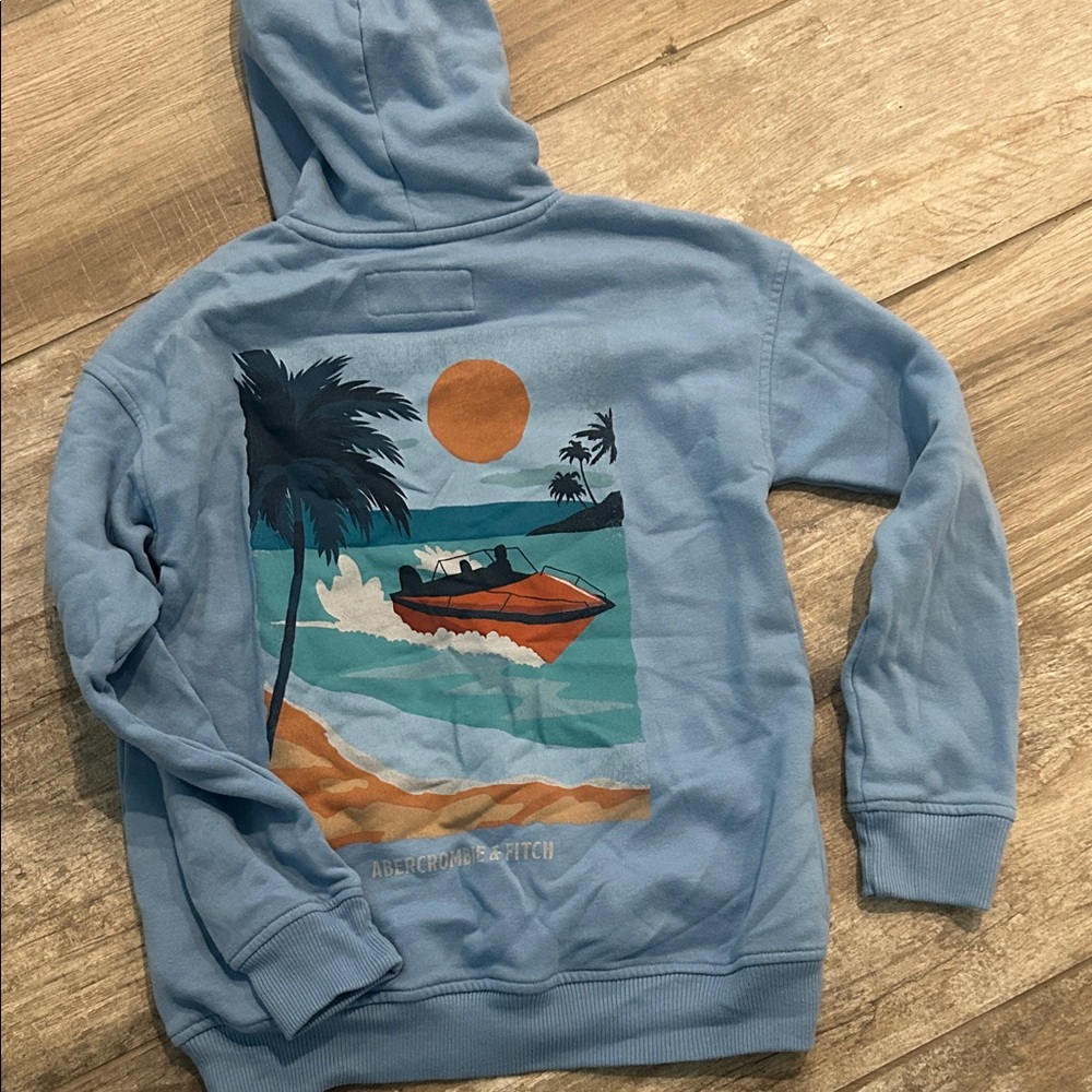 Abercrombie & Fitch Light Blue Sunset Boat Graphic Hoodie